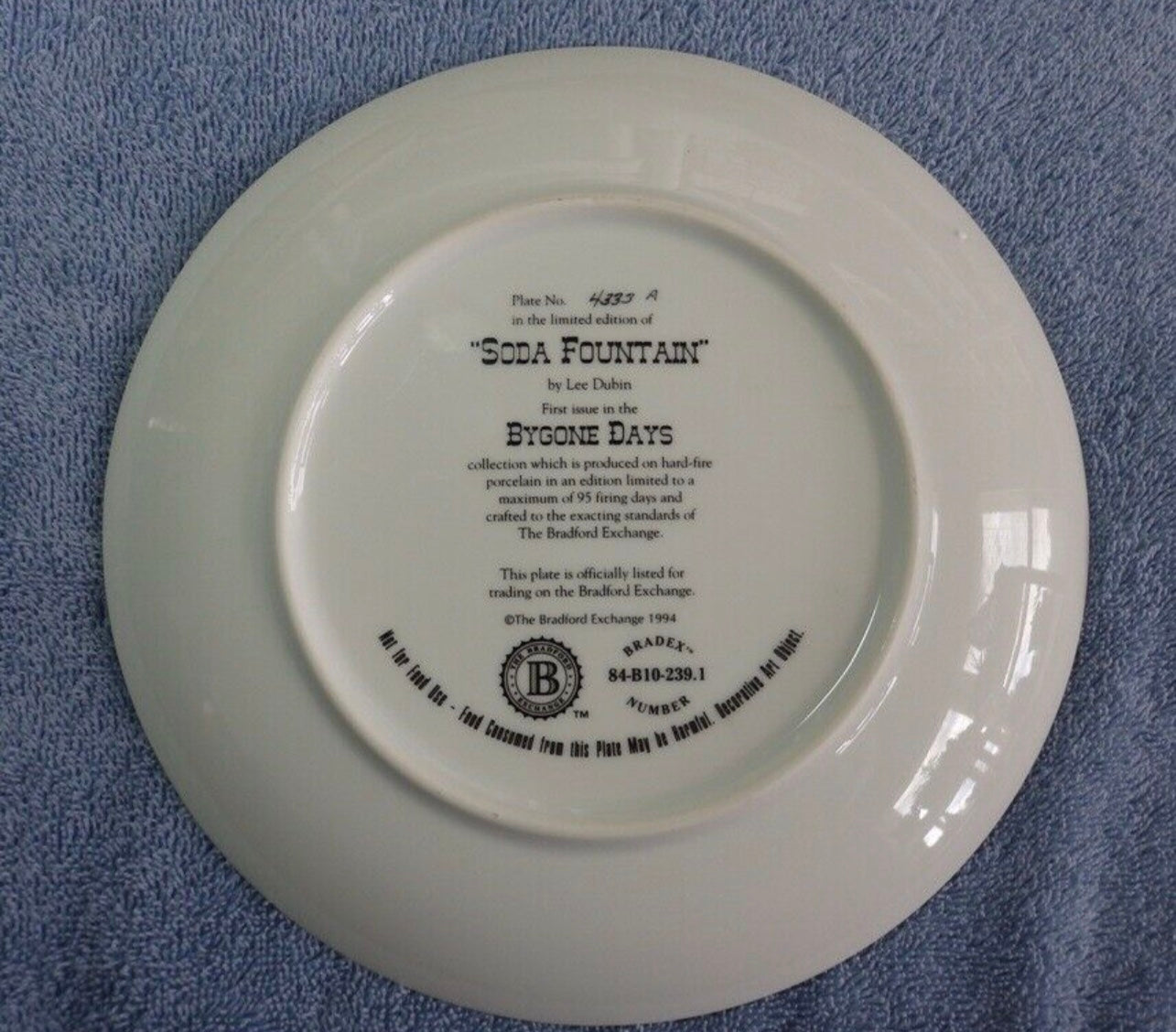VINTAGE BRADFORD EXCHANGE Limited Edition "Soda Fountain" PLATE #4333A-