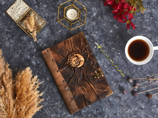Sun and Moon Leather Notebook Brown Traveler Journal