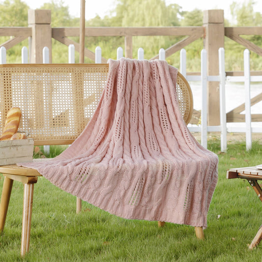 Pink Cable Knit Throw Blanket
