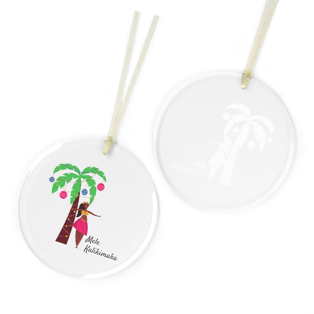 Mele Kalikimaka Christmas Luau Palm Tree Hawaii Glass Ornament